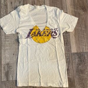 LA Lakers Women’s V Neck American Apparel White Summer Shirt